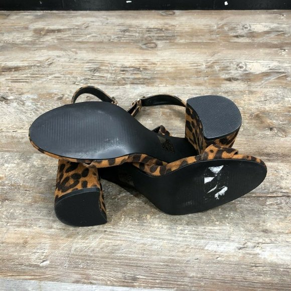 Boohoo Block Heel Leopard Print Sandals Wrap Ankle Size 8 Open Toe Brown Black - Picture 10 of 12